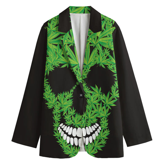 Cannabis Skull Print Women's Blazer