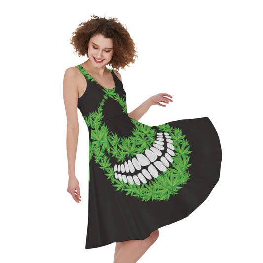 Cannabis Skull Print Women's Sleeveless Dress