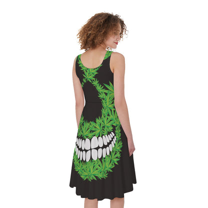 Cannabis Skull Print Women's Sleeveless Dress