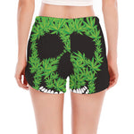 Cannabis Skull Print Women's Split Running Shorts