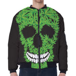 Cannabis Skull Print Zip Sleeve Bomber Jacket