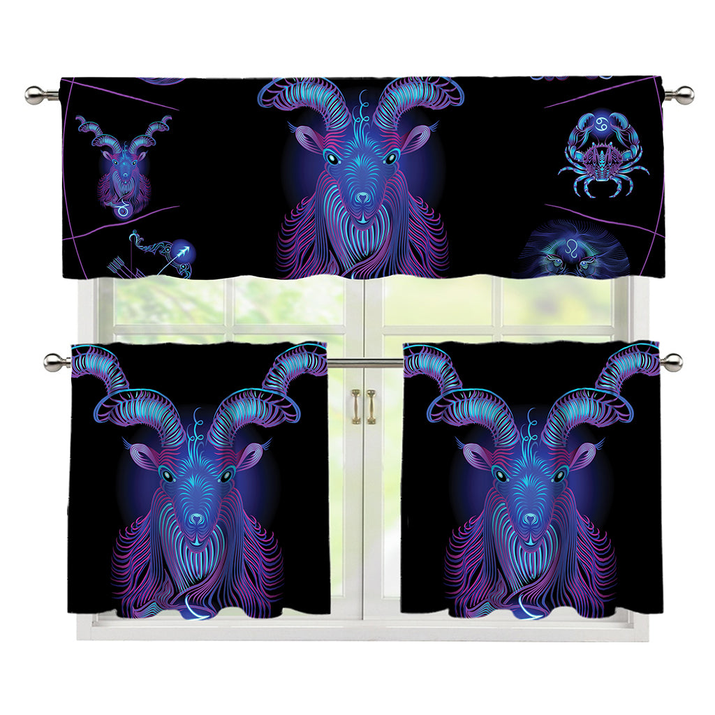 Capricorn And Astrological Signs Print 3 Piece Kitchen Curtains