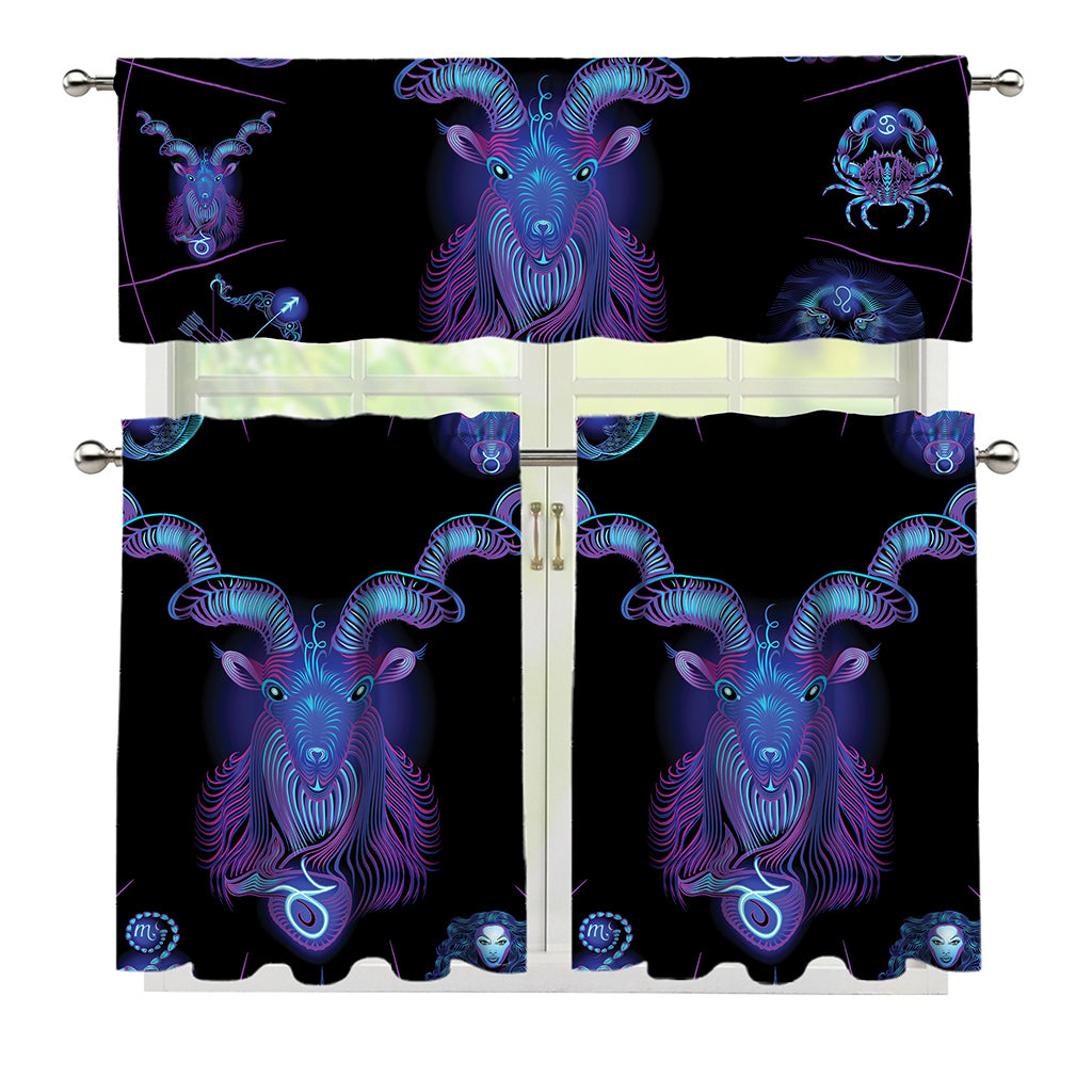 Capricorn And Astrological Signs Print 3 Piece Kitchen Curtains