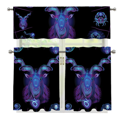 Capricorn And Astrological Signs Print 3 Piece Kitchen Curtains