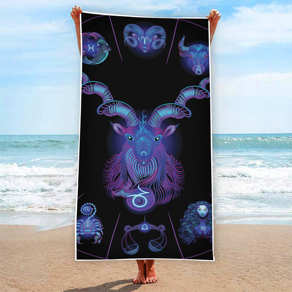 Capricorn And Astrological Signs Print Beach Towel