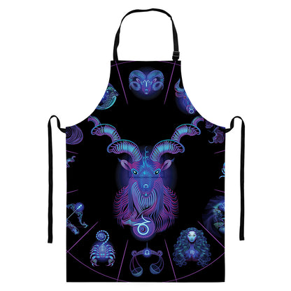 Capricorn And Astrological Signs Print Bib Apron With Pocket
