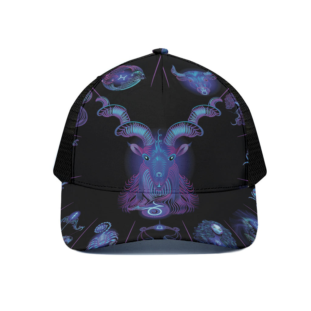 Capricorn And Astrological Signs Print Black Mesh Trucker Cap