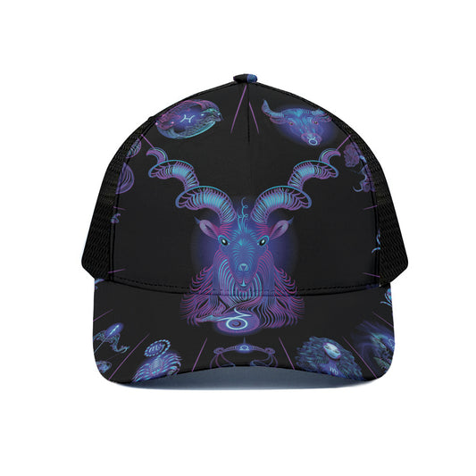 Capricorn And Astrological Signs Print Black Mesh Trucker Cap