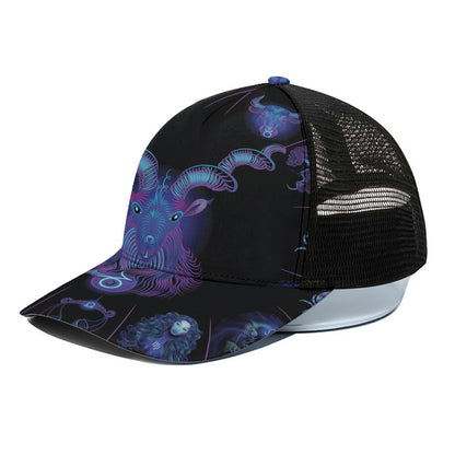 Capricorn And Astrological Signs Print Black Mesh Trucker Cap