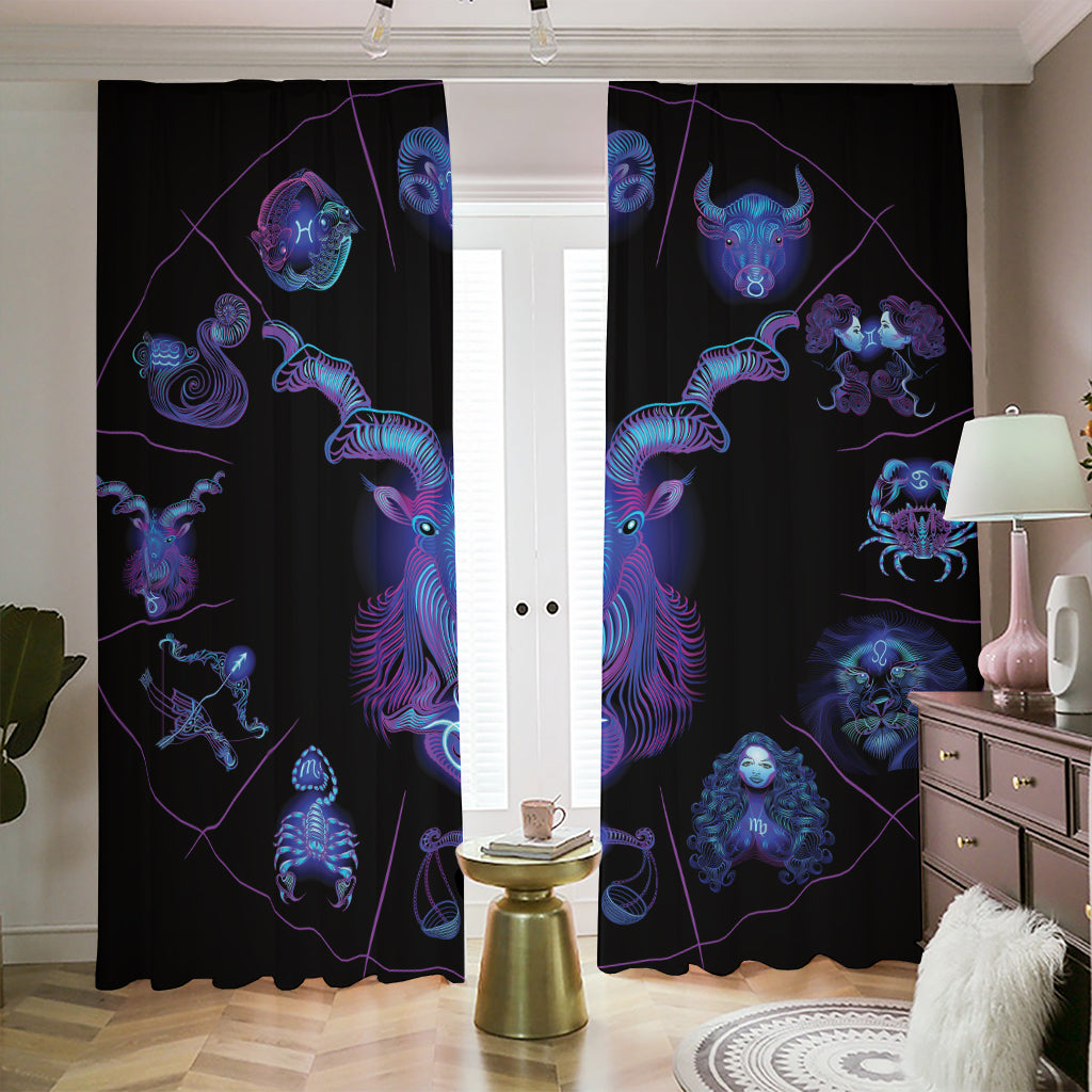 Capricorn And Astrological Signs Print Blackout Pencil Pleat Curtains