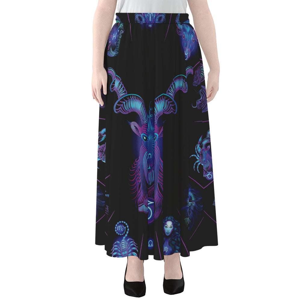 Capricorn And Astrological Signs Print Chiffon Maxi Skirt