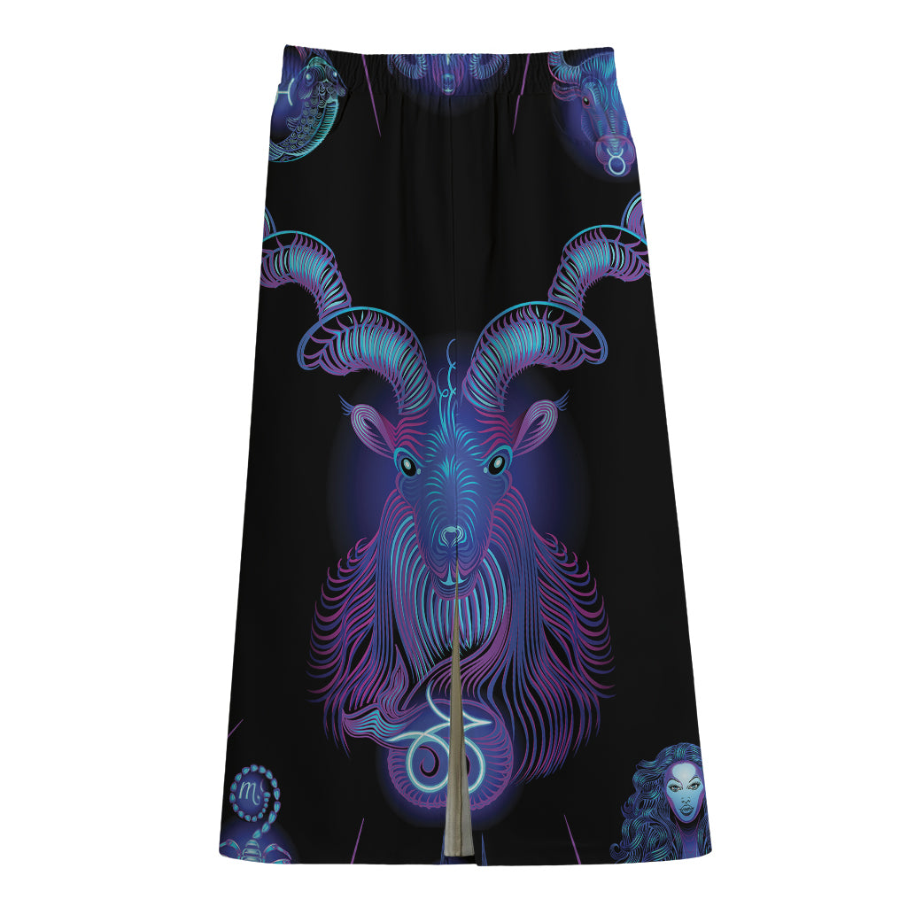 Capricorn And Astrological Signs Print Cotton Front Slit Maxi Skirt