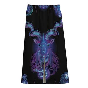 Capricorn And Astrological Signs Print Cotton Front Slit Maxi Skirt