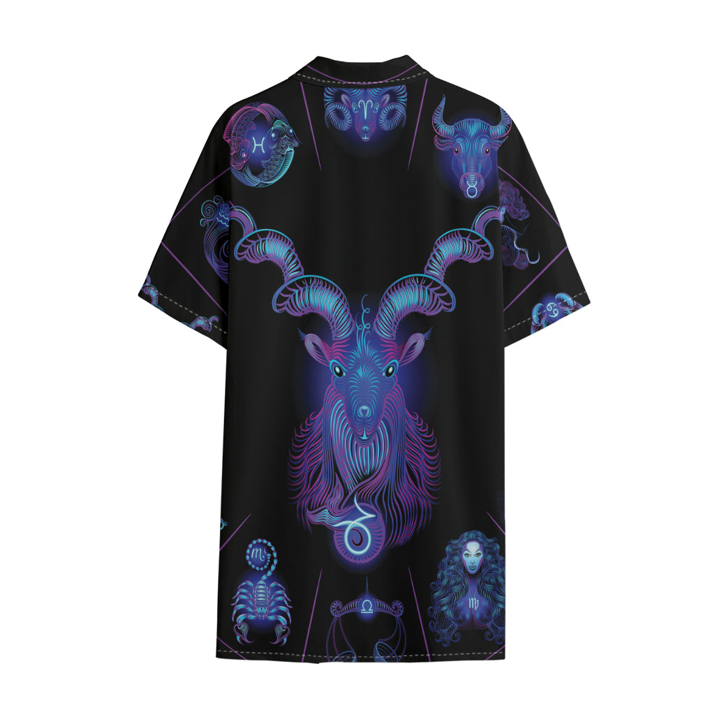 Capricorn And Astrological Signs Print Cotton Hawaiian Shirt