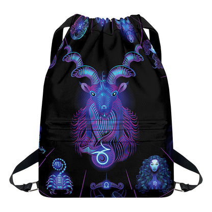 Capricorn And Astrological Signs Print Drawstring Backpack