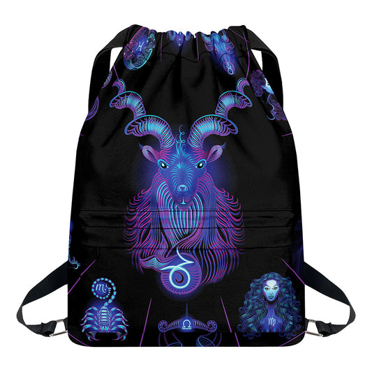 Capricorn And Astrological Signs Print Drawstring Backpack