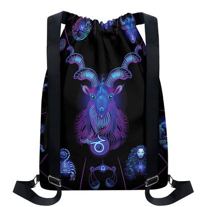 Capricorn And Astrological Signs Print Drawstring Backpack