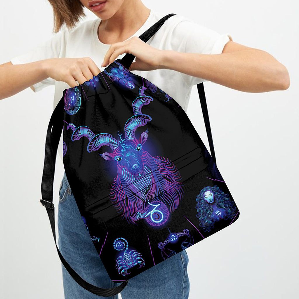 Capricorn And Astrological Signs Print Drawstring Backpack