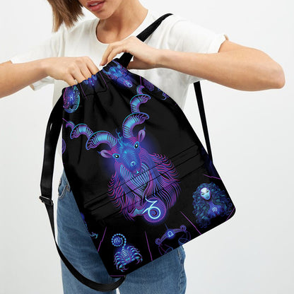 Capricorn And Astrological Signs Print Drawstring Backpack