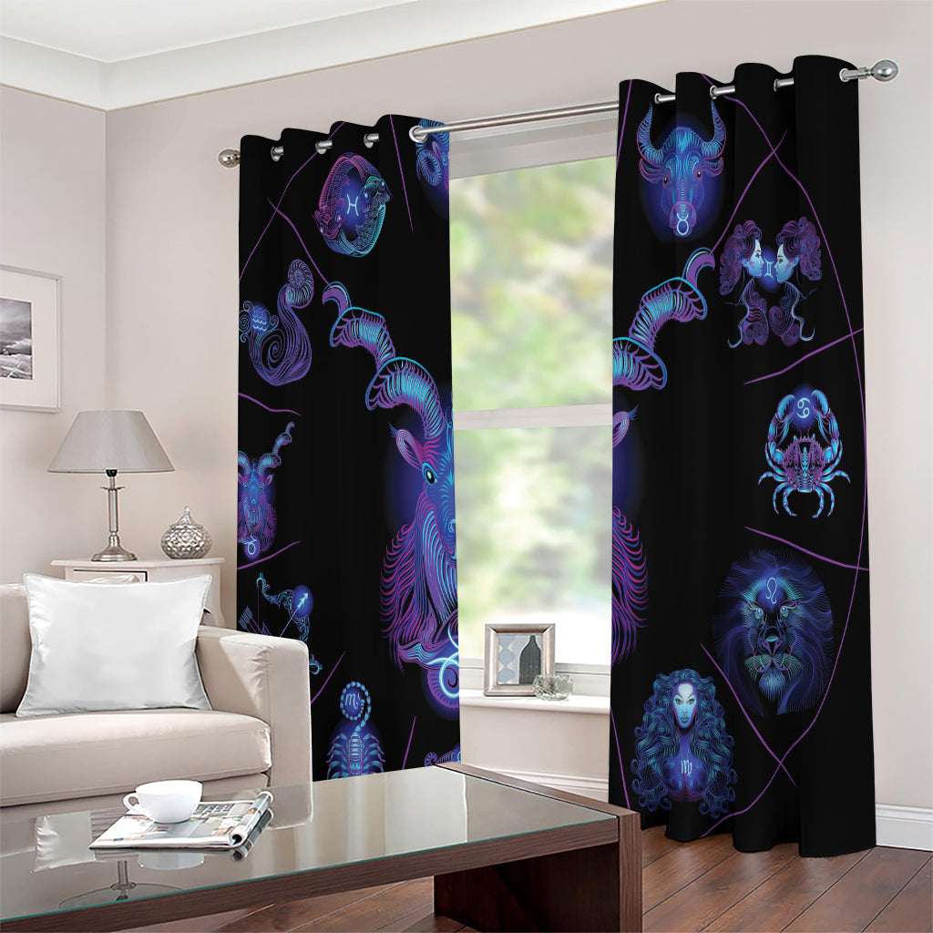 Capricorn And Astrological Signs Print Extra Wide Grommet Curtains