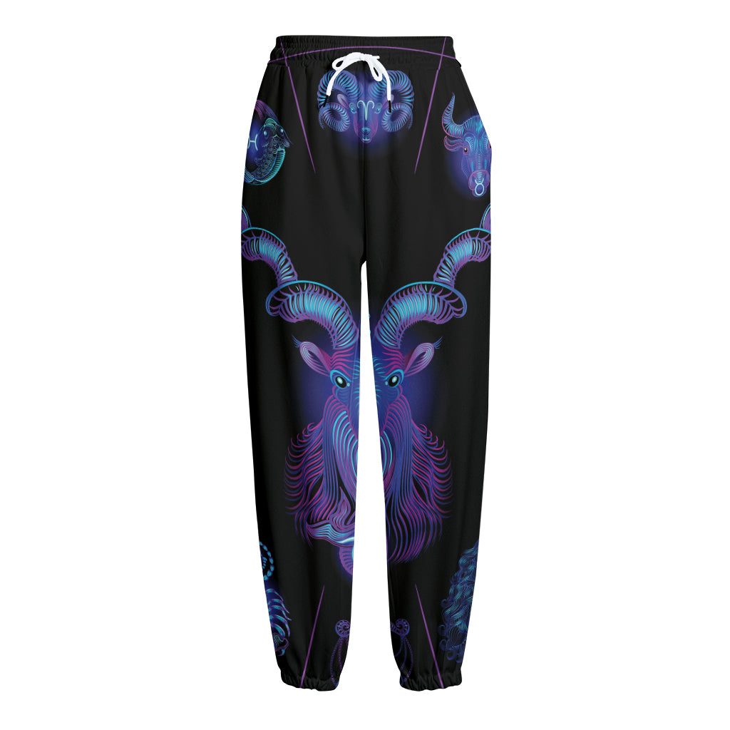 Capricorn And Astrological Signs Print Fleece Lined Knit Pants