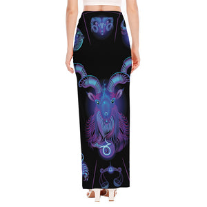 Capricorn And Astrological Signs Print High Slit Maxi Skirt