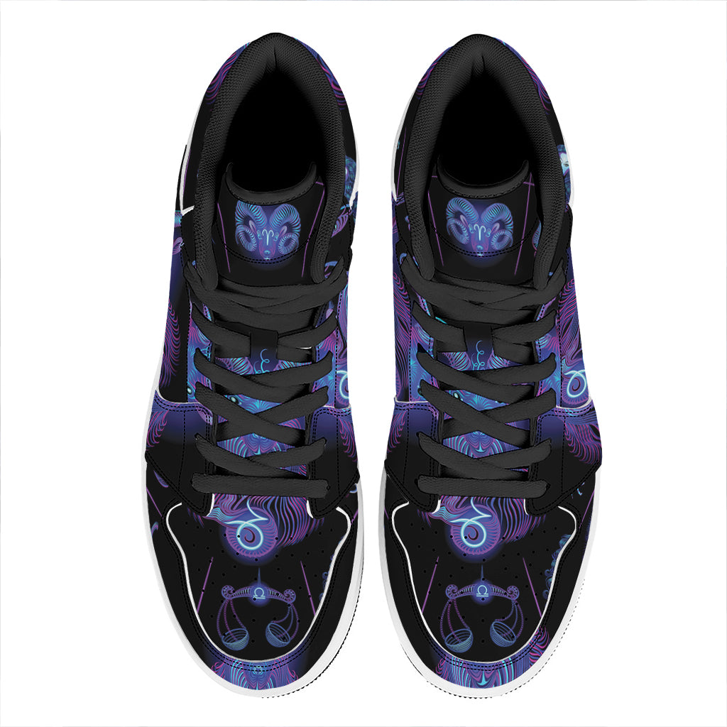 Capricorn And Astrological Signs Print High Top Leather Sneakers