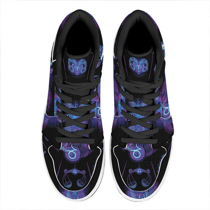 Capricorn And Astrological Signs Print High Top Leather Sneakers