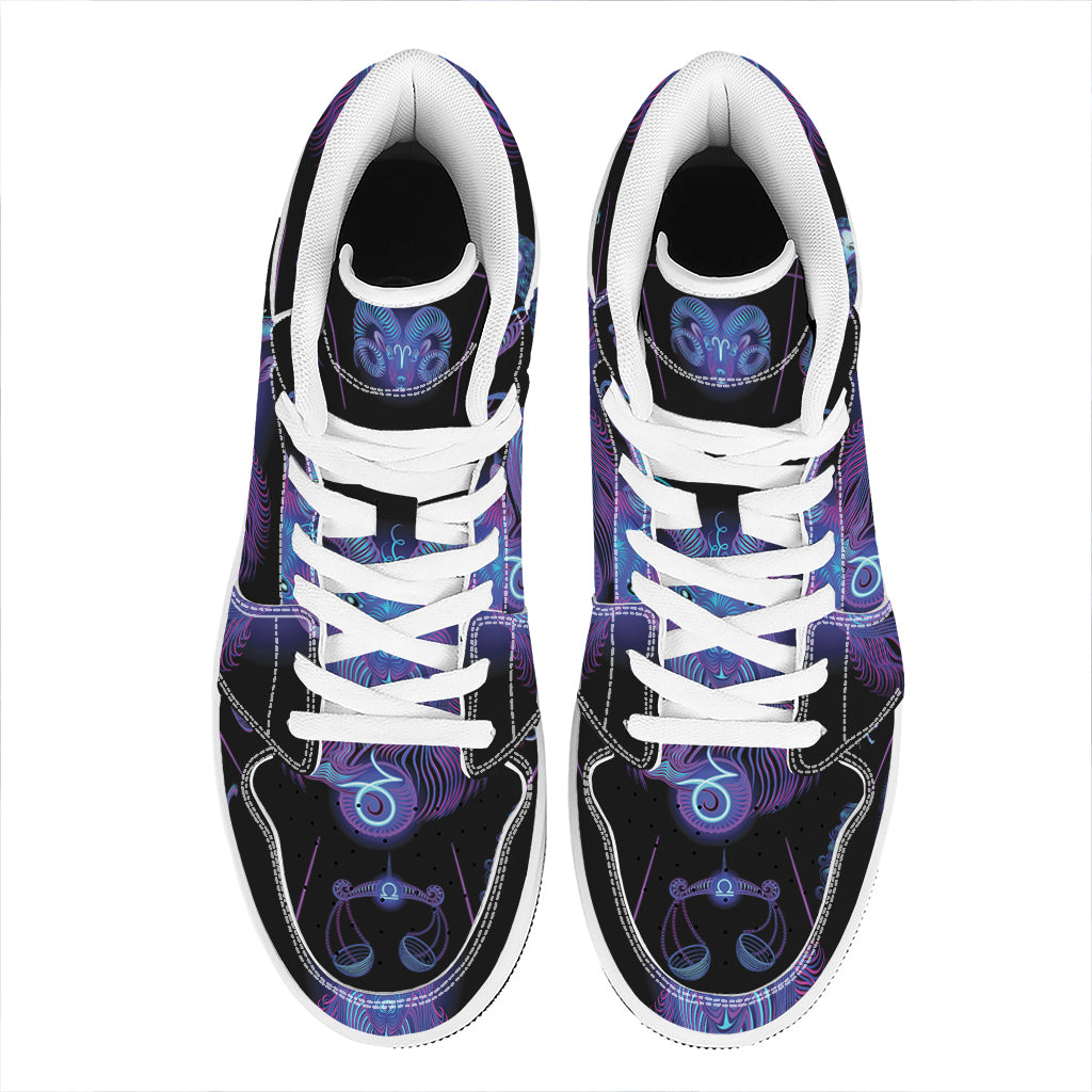 Capricorn And Astrological Signs Print High Top Leather Sneakers
