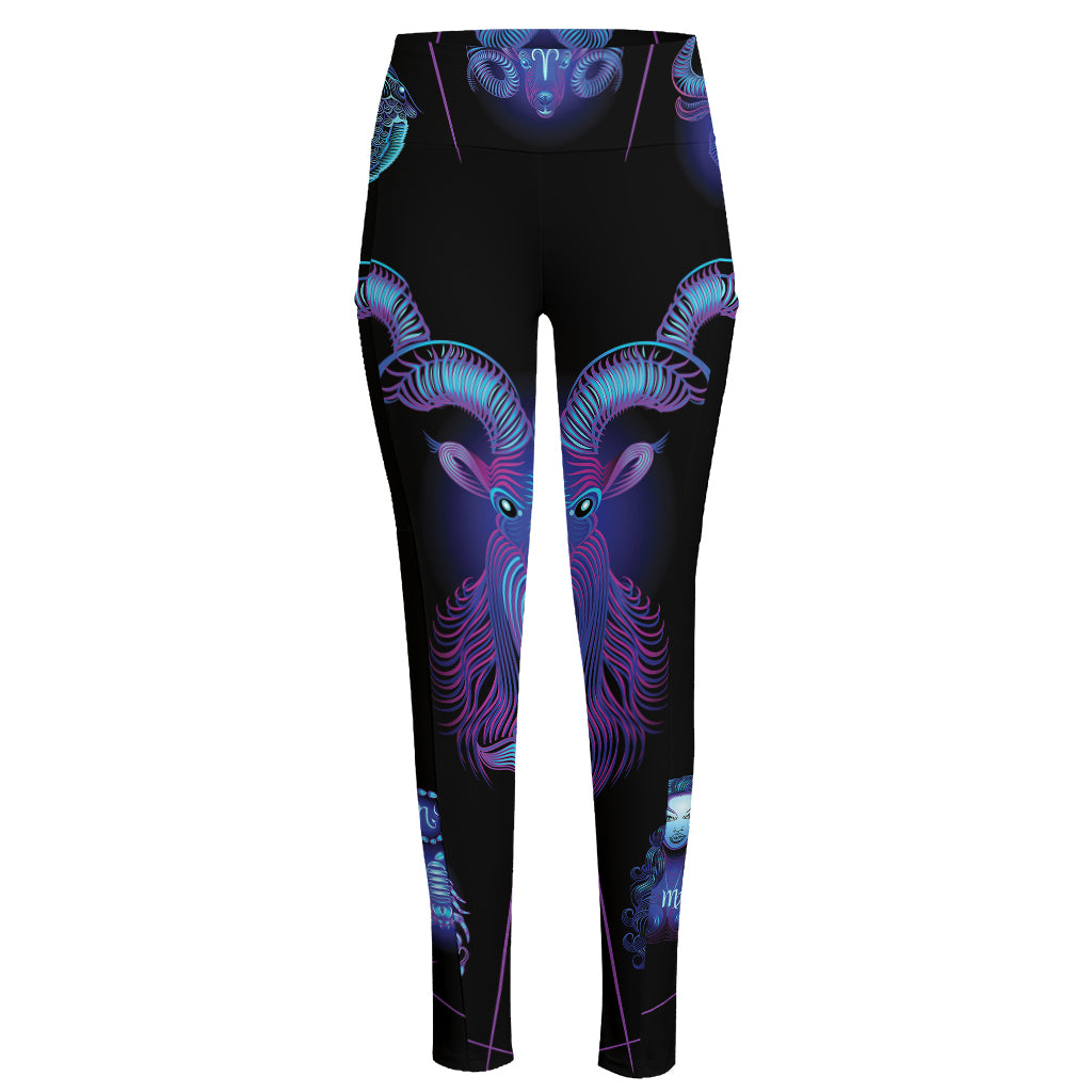 Capricorn And Astrological Signs Print High-Waisted Pocket Leggings