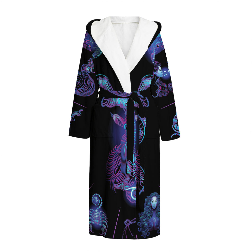 Capricorn And Astrological Signs Print Hooded Bathrobe