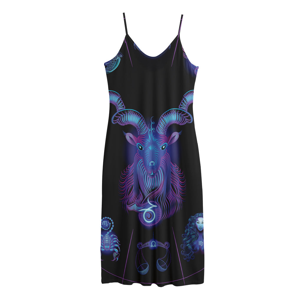 Capricorn And Astrological Signs Print Jersey Midi Cami Dress