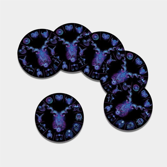 Capricorn And Astrological Signs Print Leather Coaster Set