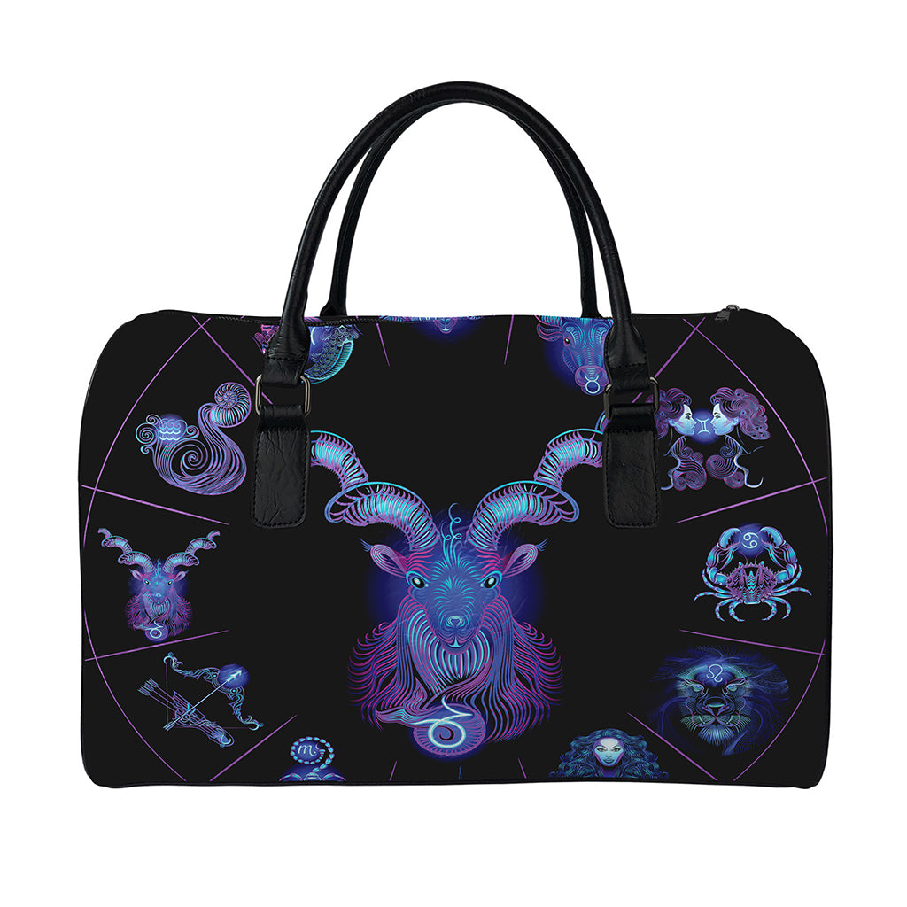 Capricorn And Astrological Signs Print Leather Duffle Bag