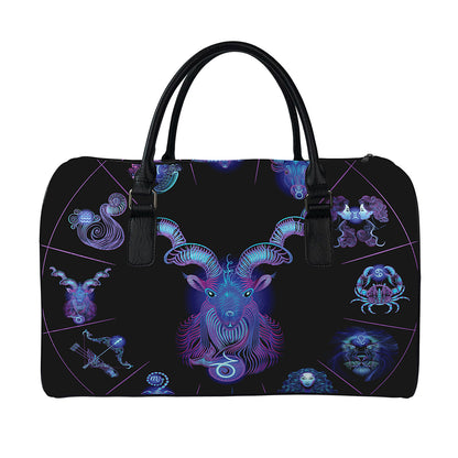 Capricorn And Astrological Signs Print Leather Duffle Bag