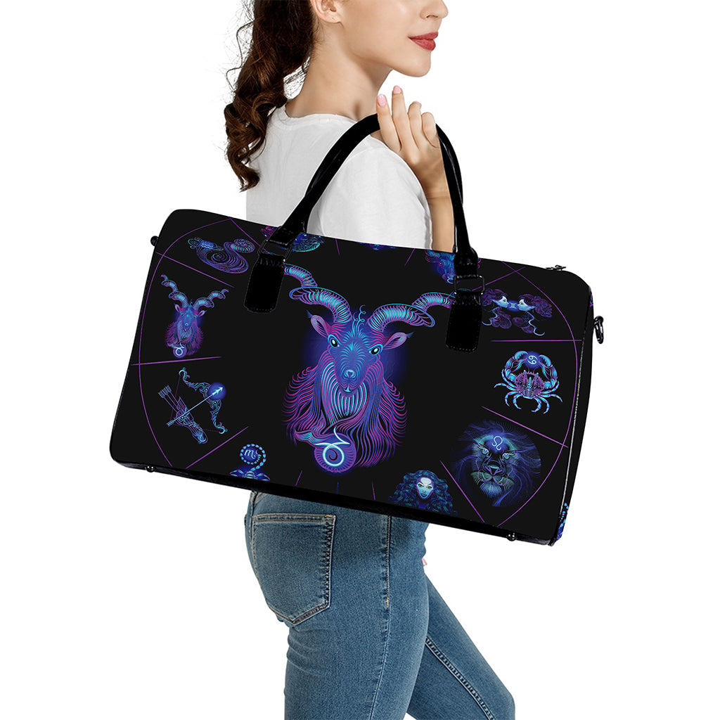 Capricorn And Astrological Signs Print Leather Duffle Bag