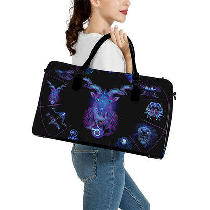 Capricorn And Astrological Signs Print Leather Duffle Bag