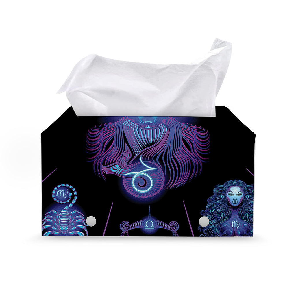 Capricorn And Astrological Signs Print Leather Tissue Box Cover
