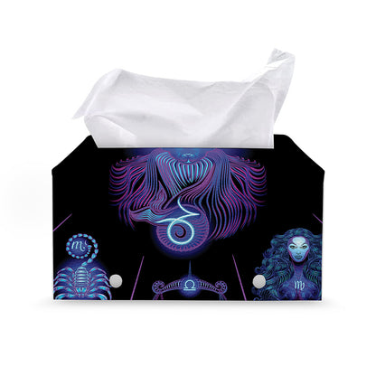 Capricorn And Astrological Signs Print Leather Tissue Box Cover