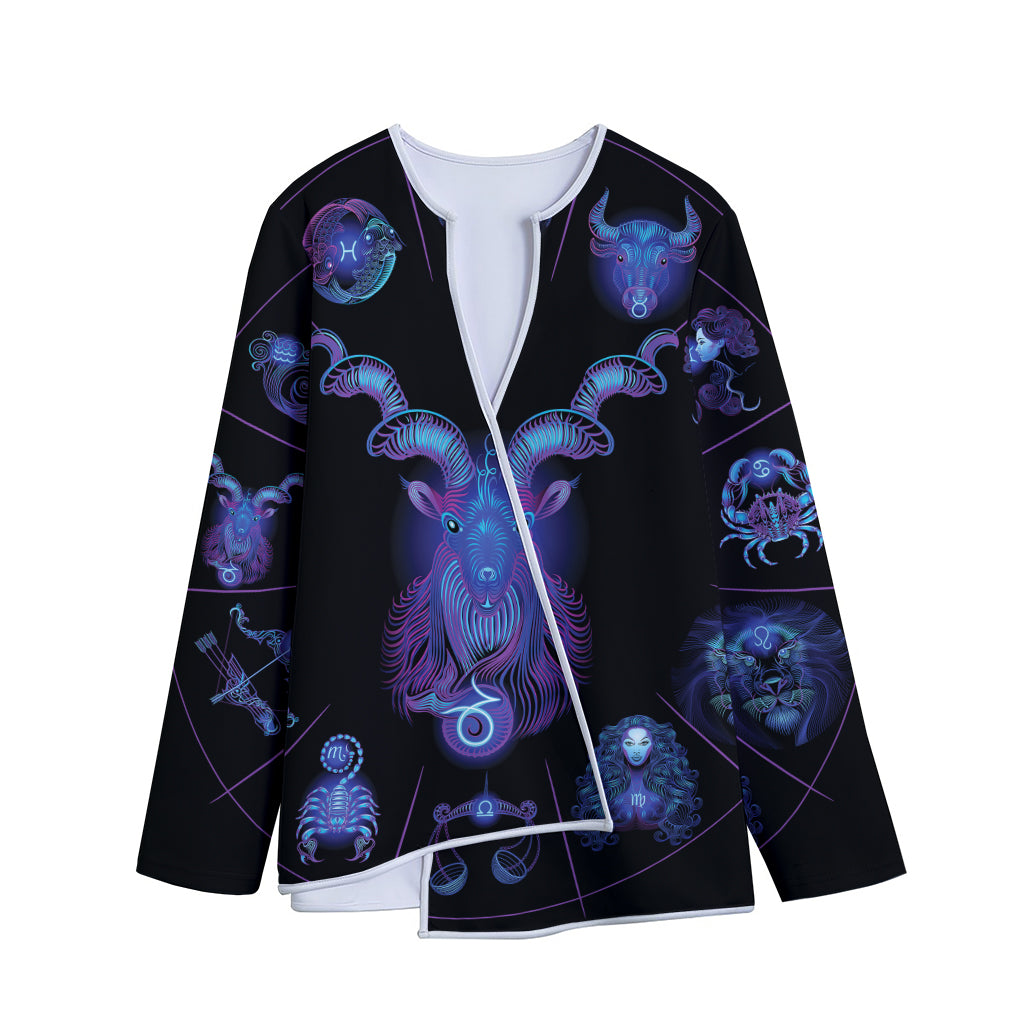 Capricorn And Astrological Signs Print Long Sleeve Short Coat