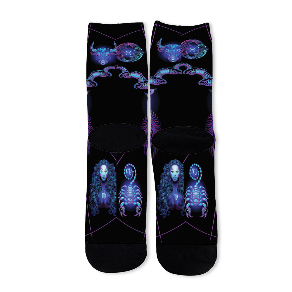 Capricorn And Astrological Signs Print Long Socks