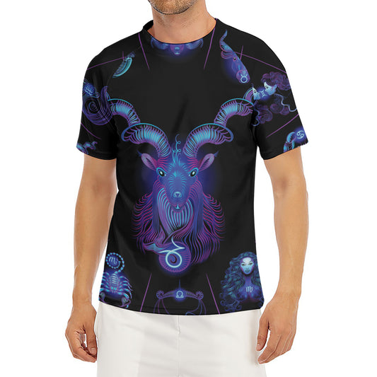 Capricorn And Astrological Signs Print Men's Short Sleeve Rash Guard