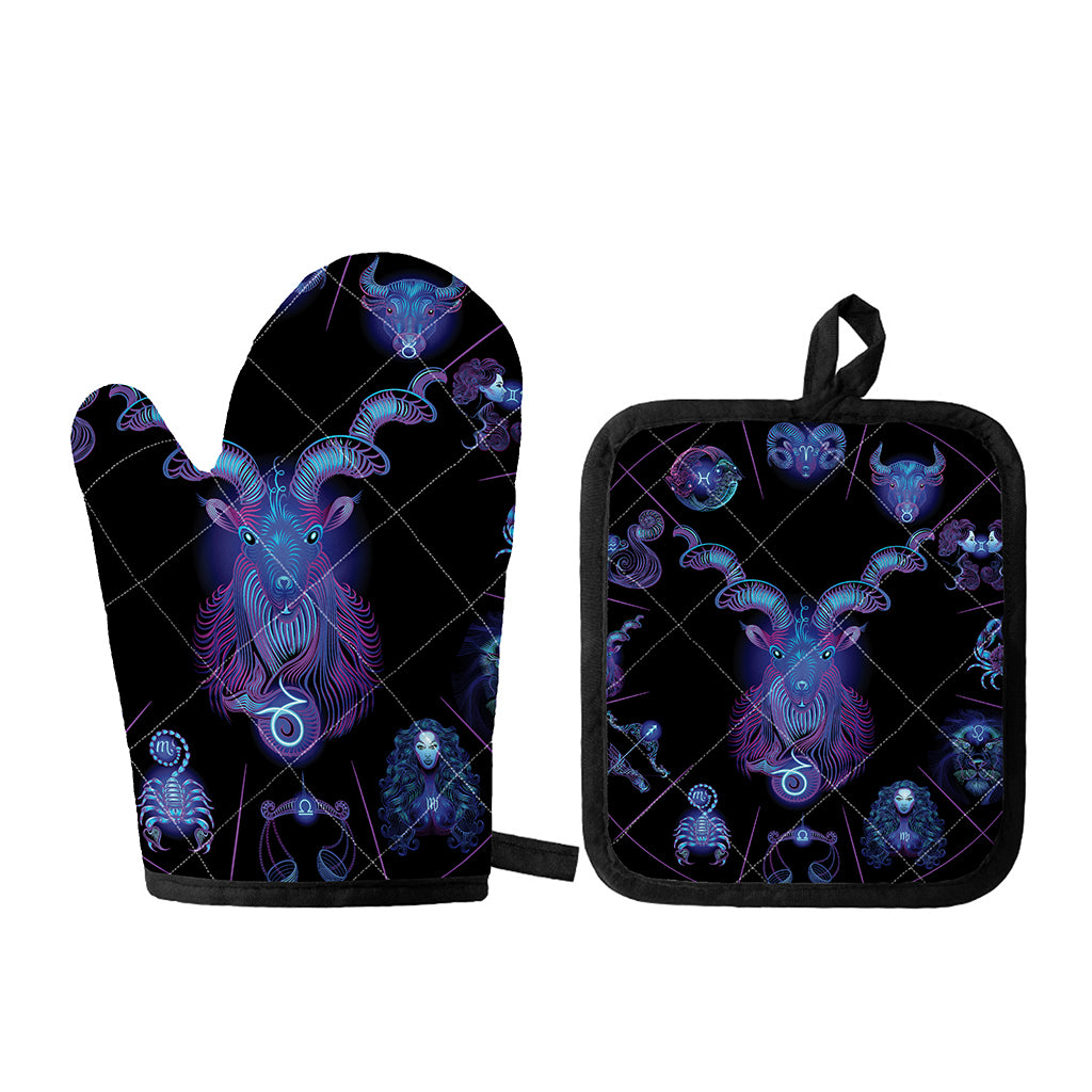 Capricorn And Astrological Signs Print Oven Mitt And Pot Holder Set