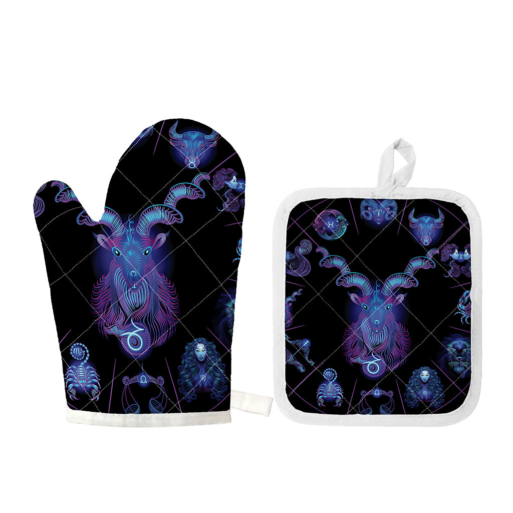 Capricorn And Astrological Signs Print Oven Mitt And Pot Holder Set
