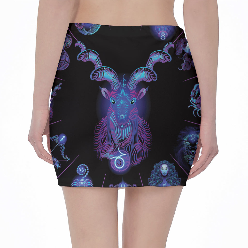 Capricorn And Astrological Signs Print Pencil Mini Skirt