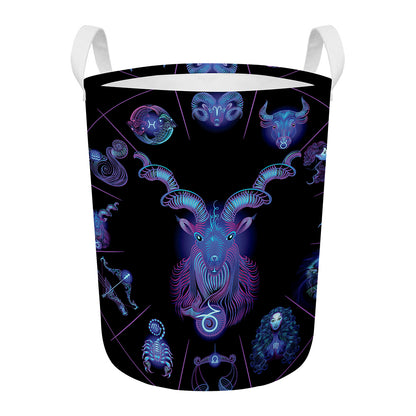 Capricorn And Astrological Signs Print Round Laundry Basket