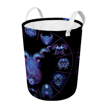 Capricorn And Astrological Signs Print Round Laundry Basket