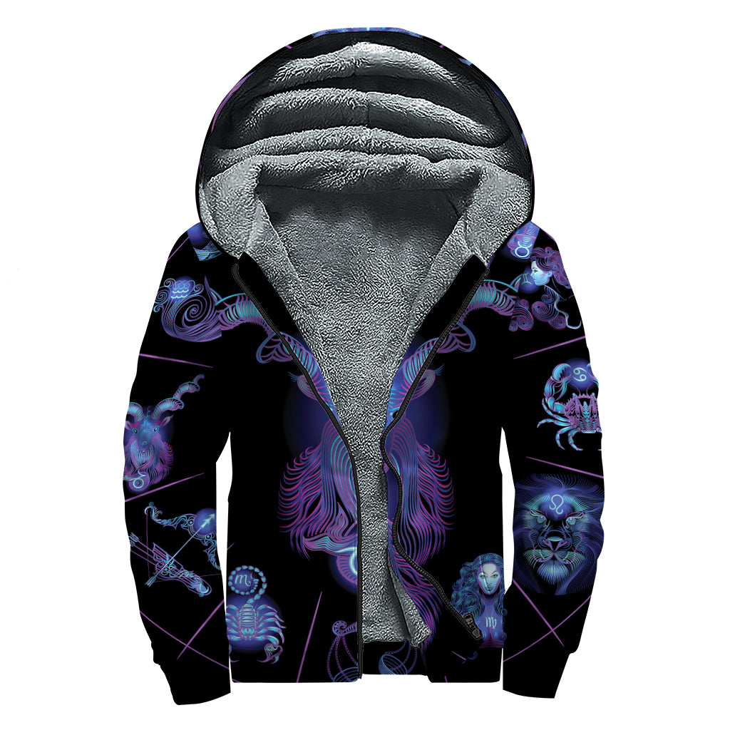 Capricorn And Astrological Signs Print Sherpa Lined Zip Up Hoodie