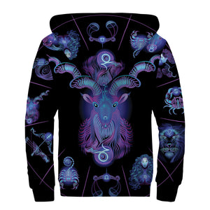 Capricorn And Astrological Signs Print Sherpa Lined Zip Up Hoodie