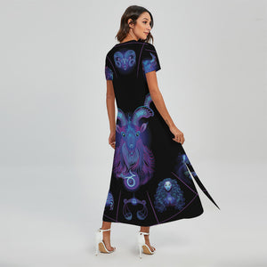 Capricorn And Astrological Signs Print Short Sleeve Maxi Dress